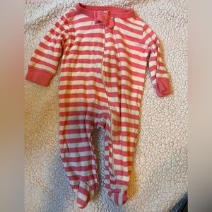 Pink and white striped zipper onsie footie pajamas baby girl